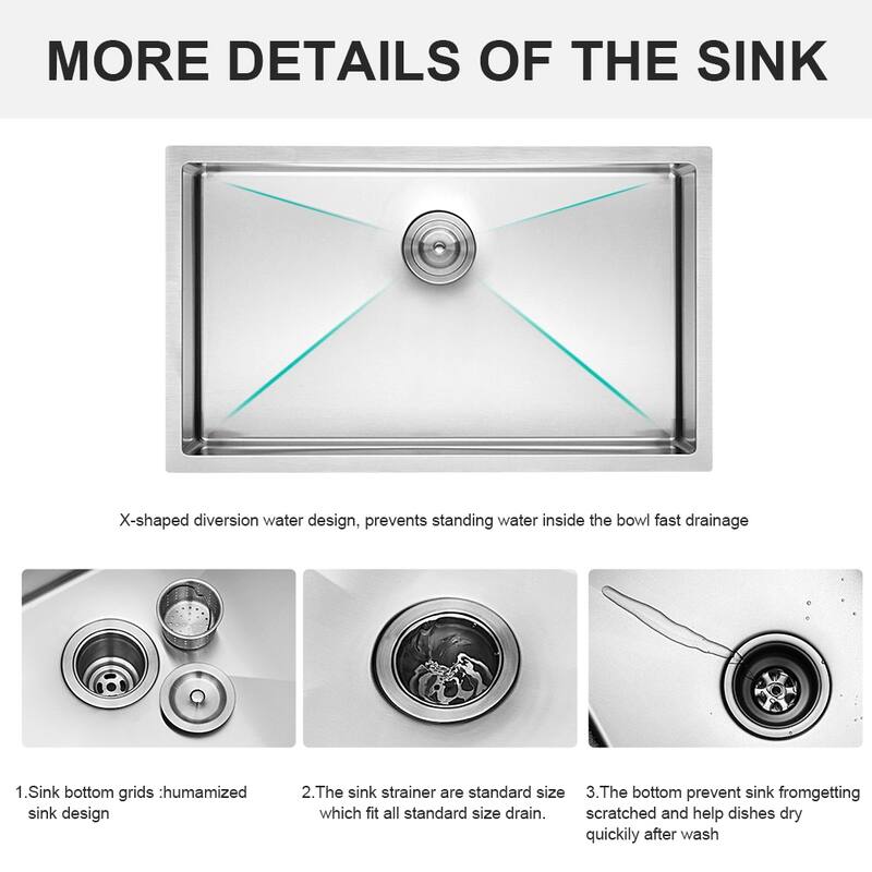 Undermount Kitchen Sink 16 Gauge 9 Inch Deep Single Bowl Kitchen Sink Basin, Includes Drain Assembly (No Additional Accessories)