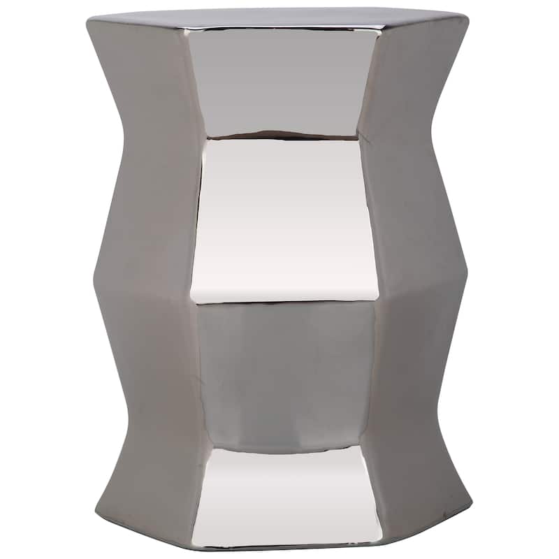 SAFAVIEH Irena Modern White Hexagon Ceramic Decorative Garden Stool - Silver