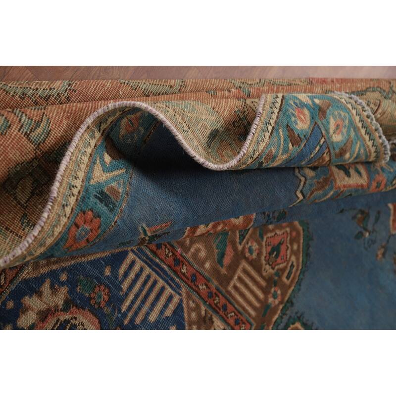 Blue Geometric Tabriz Persian Rug Traditional Handmade Wool Carpet - 7'8"x 10'8"