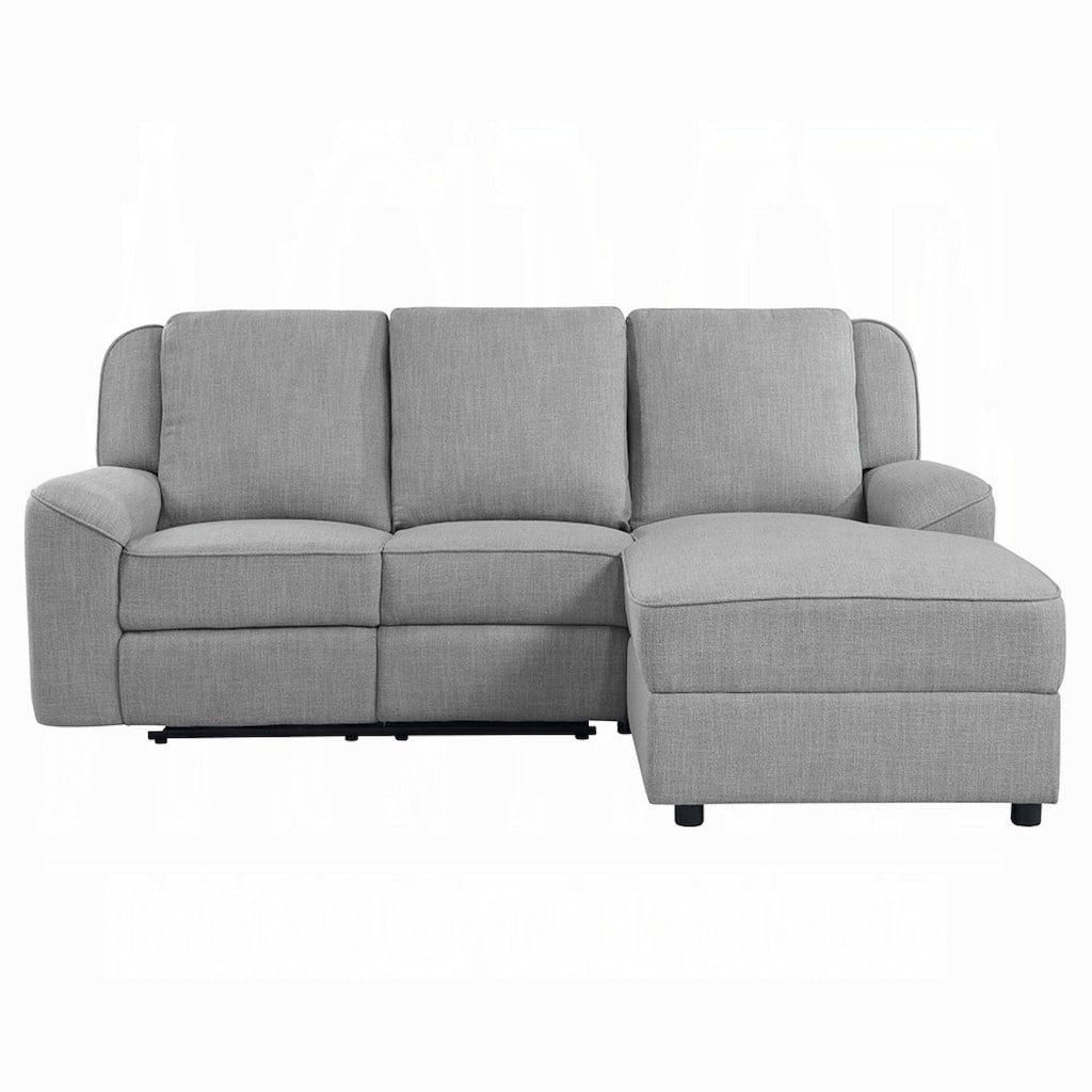 Diny Manual Recliner Sectional Sofa, Dropdown Center Table, Gray Linen