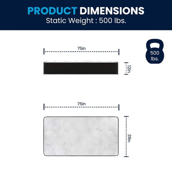 dimension image slide 3 of 4, 12" Hybrid Pocket Spring Mattress, Mattress in a Box - Cooling Mattress