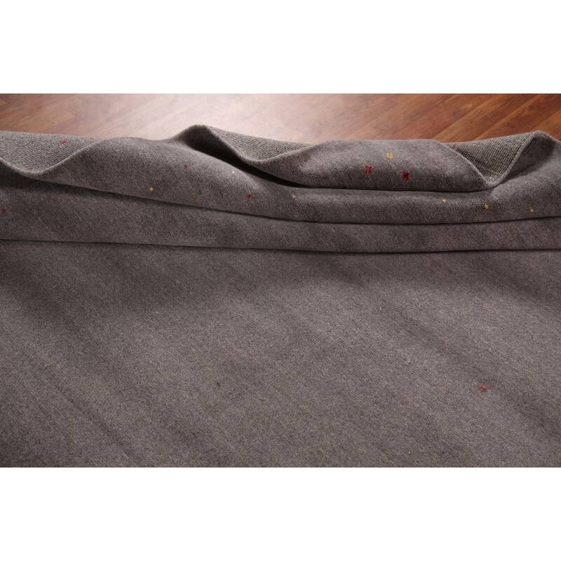 Gray Gabbeh Oriental Hand-Knotted Tribal Wool Carpet - 9'2" x 11'9"