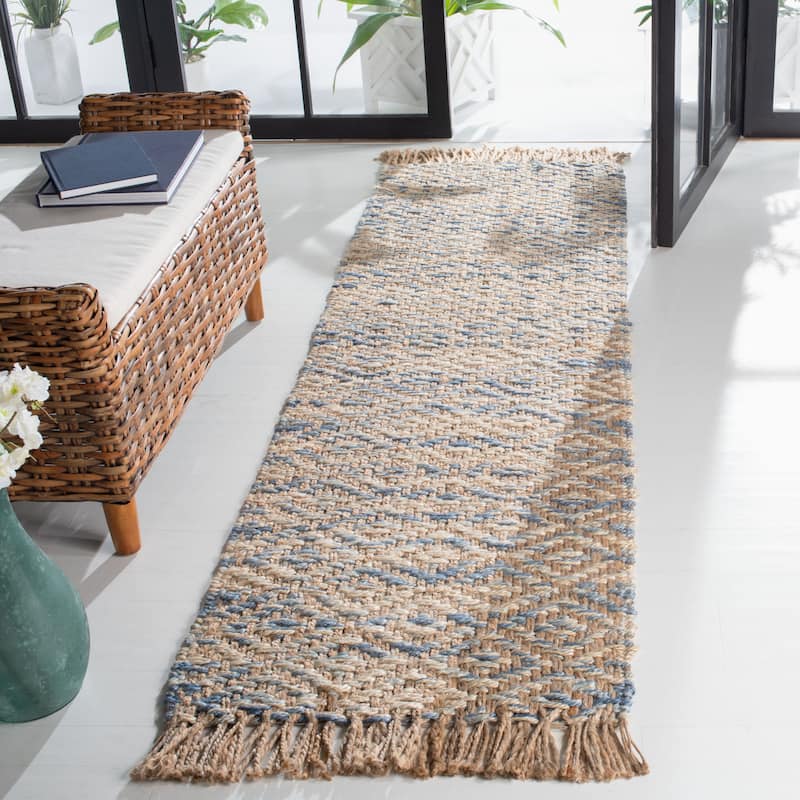SAFAVIEH Handmade Natural Fiber Averie Jute Rug - 2'3" x 8' Runner - Natural/Blue