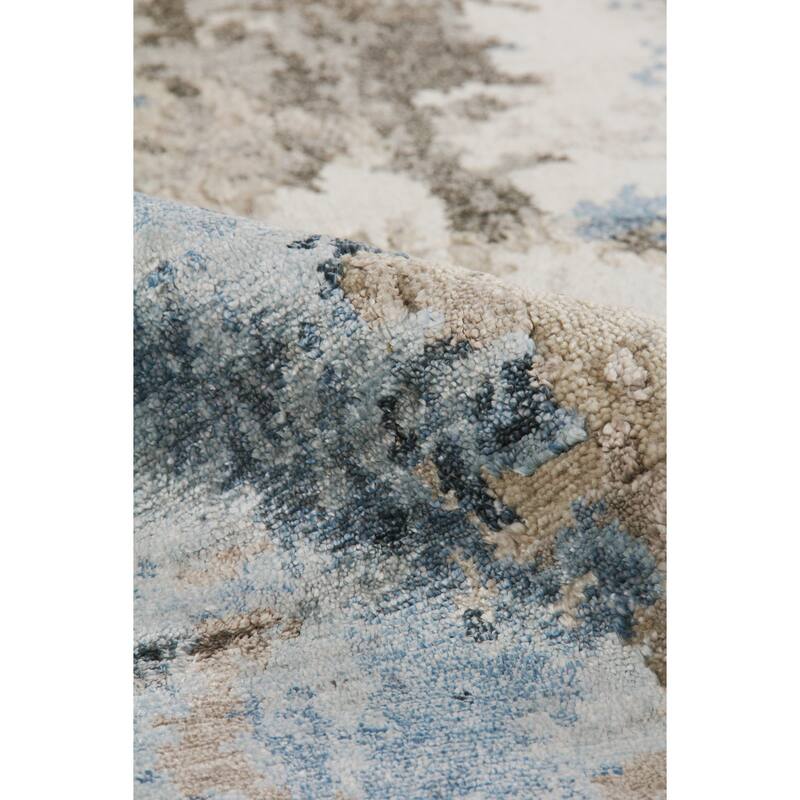 EXQUISITE RUGS Cosmo Hand-knotted Wool/Bamboo Silk Silver/Blue/Ivory Area Rug.