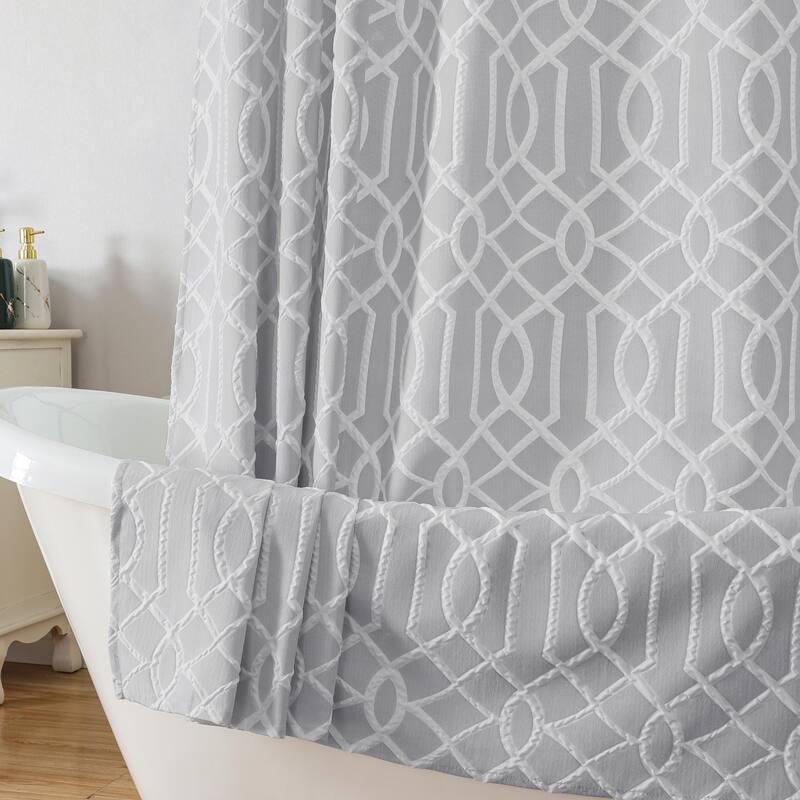 White Shower Curtain, 72"x72", 3D Embossed Geometric Design