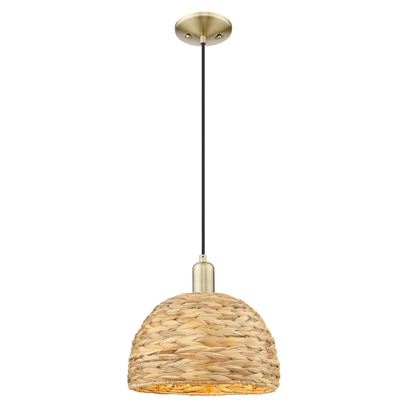 Innovations Lighting Endless Possibilities Arcadia - Woven Rattan - 1 Light 12" Cord Hung Mini Pendant - Antique Brass