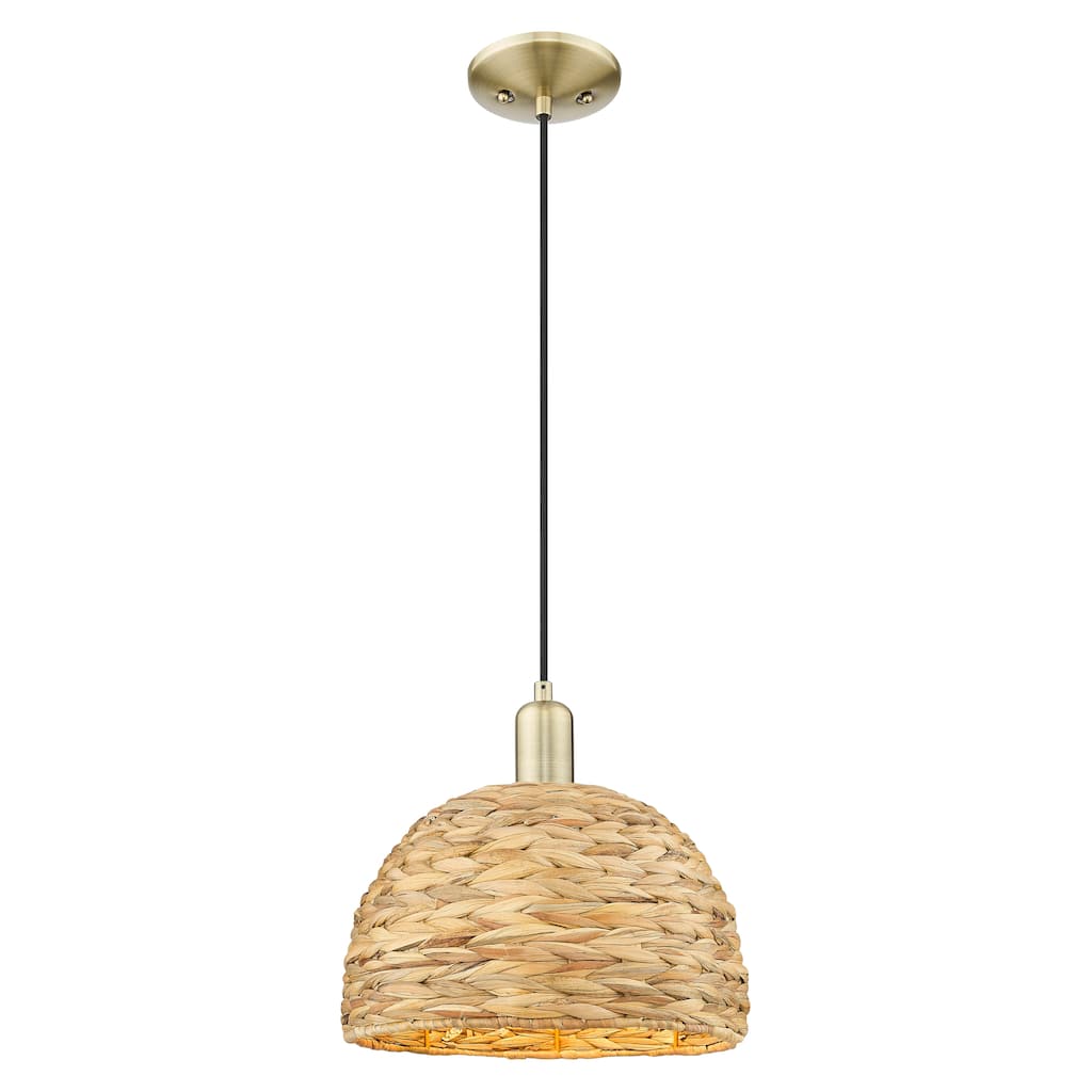 Innovations Lighting Endless Possibilities Arcadia - Woven Rattan - 1 Light 12" Cord Hung Mini Pendant
