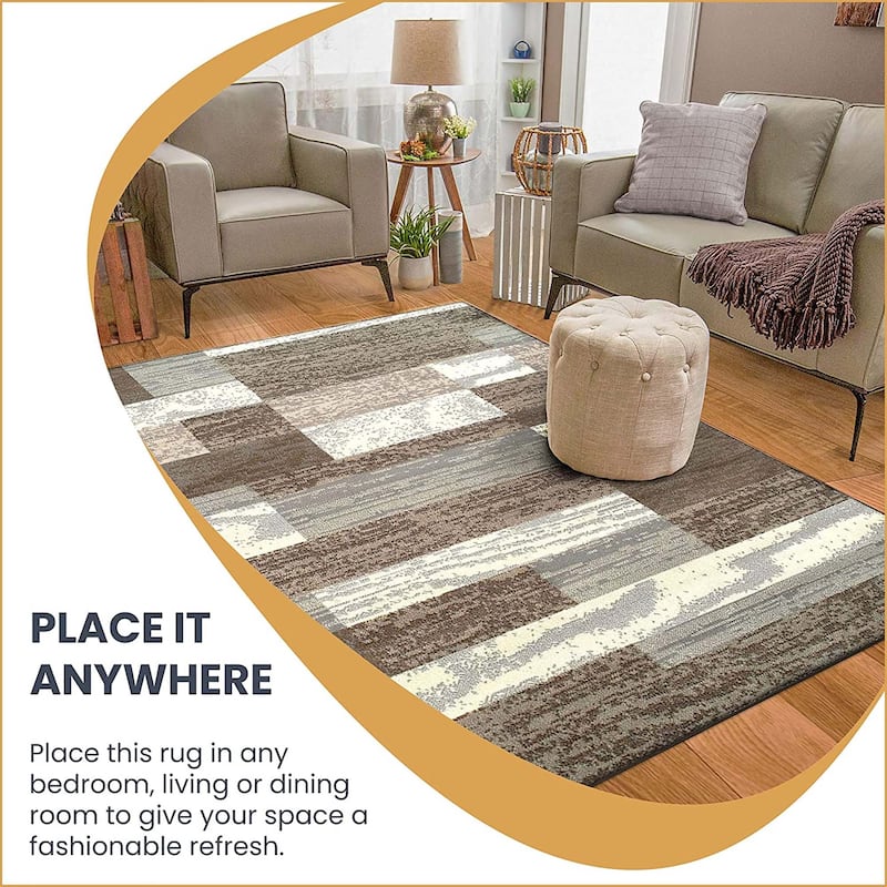 Superior Rockwood Patchwork Indoor Area Rug or Runner - 2' 7" x 8' - Light Blue/Ivory