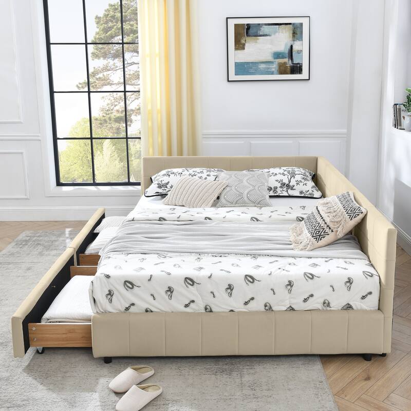 L-shaped Velvet Upholstered Daybed Tufted Sofa Bed with Soft Backrest Armrests - and Optional Corner Storage Day Bed