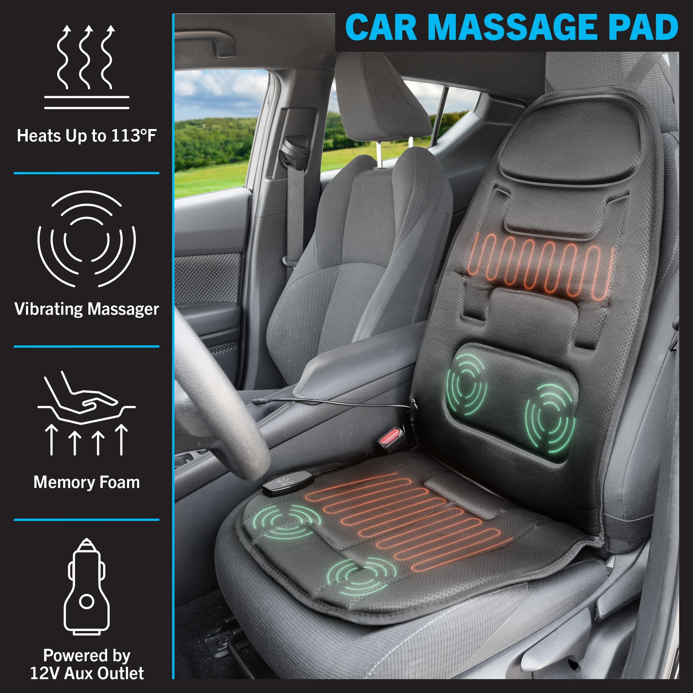 Massage Chair Pad for Car Seat 12V Vibrating Heating Pad with 3 Massage Levels Back Massager with Heat by Stalwart On Sale Bed Bath Beyond 40234657