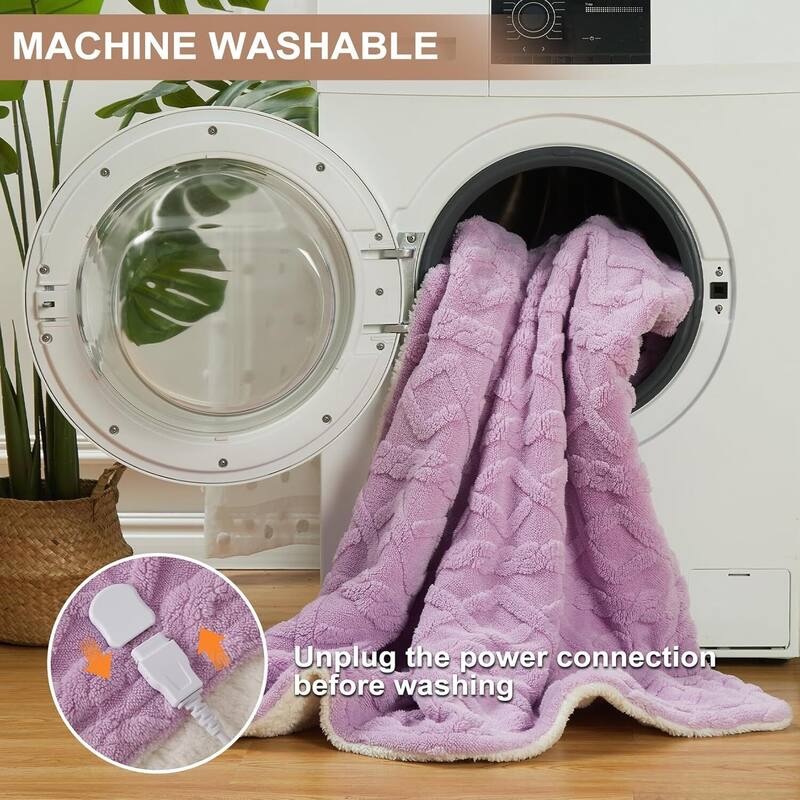 Tufted Sherpa Electric Blanket with 6 Heating Levels for Living Room, Bedroom, Purple