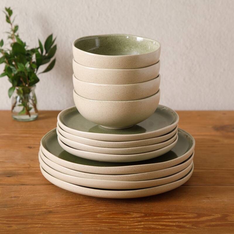 Gibson Elite Manila Bay 16-Piece & 12-Piece Stoneware Reactive Glaze Modern Artisan Dinnerware Set, Service for 4