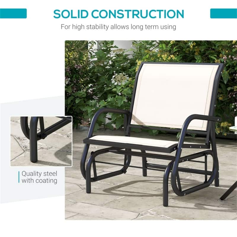 Comfortable Outdoor Glider Chair with Steel Frame and Weather-Resistant Mesh Curved Armrests - 29.5" W x 26" D x 33.5" H