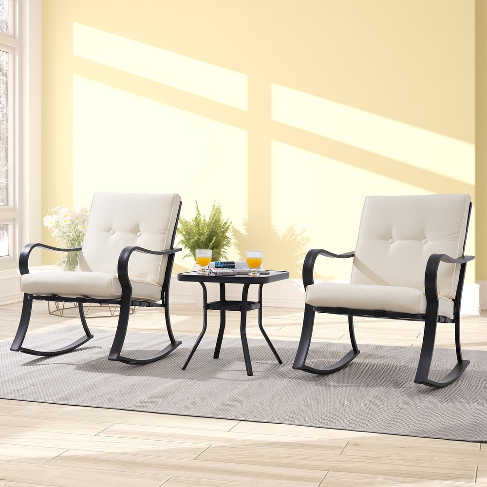 LIVOOSUN 3 Pieces Outdoor Bistro Sets With Table, Soft Cushions