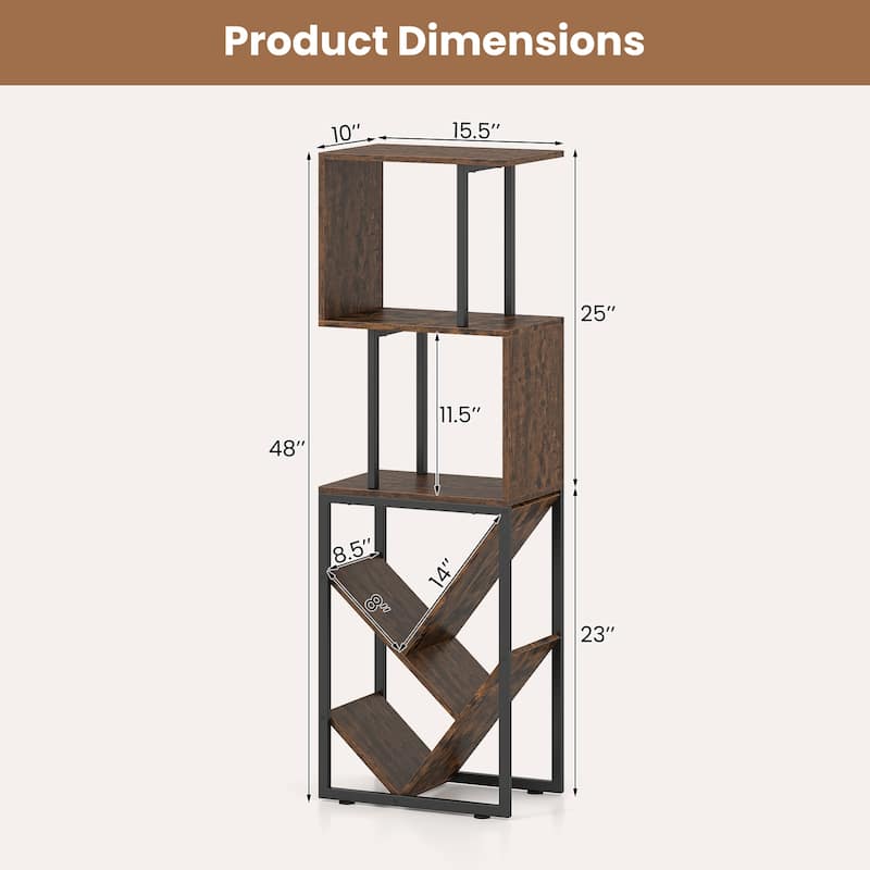 Gymax 6-Tier Bookshelf Industrial S-Shaped Geometric Bookcase w/ Open