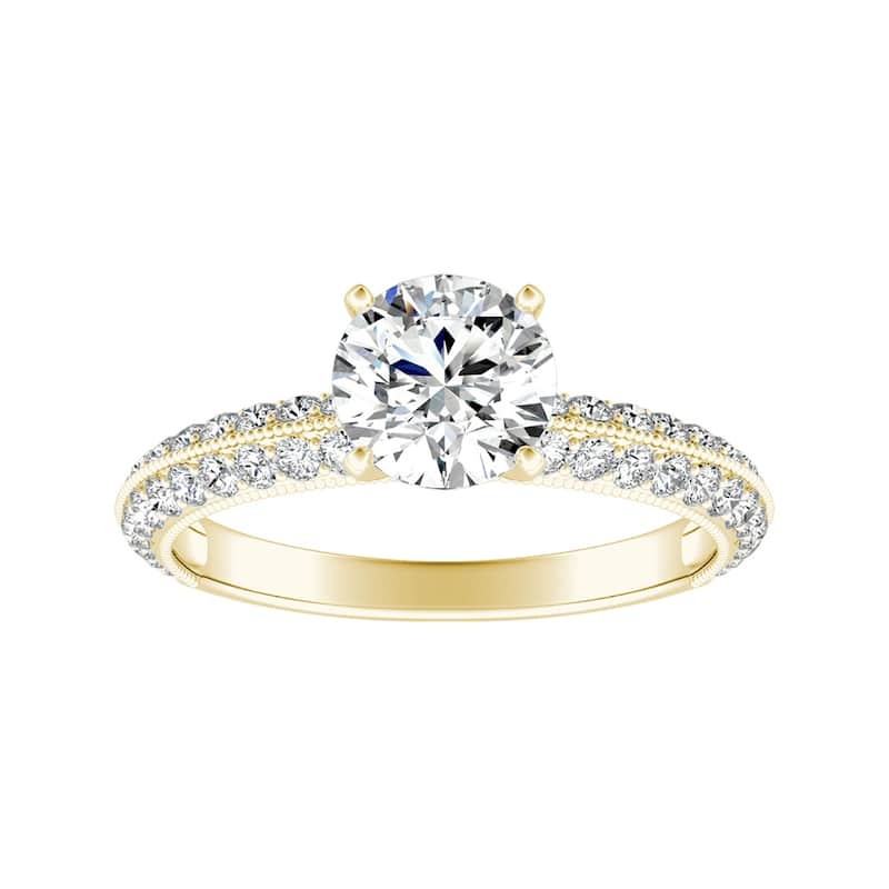 Auriya 14k Gold Vintage Milgrain 9/10ctw Round Diamond Engagement Ring (G-H, VS1-VS2) - 4 - Yellow