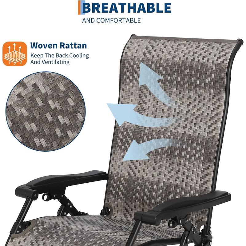 Portable Rattan Chaise Lounge Chair,Adjustable Folding with Widened Armrest