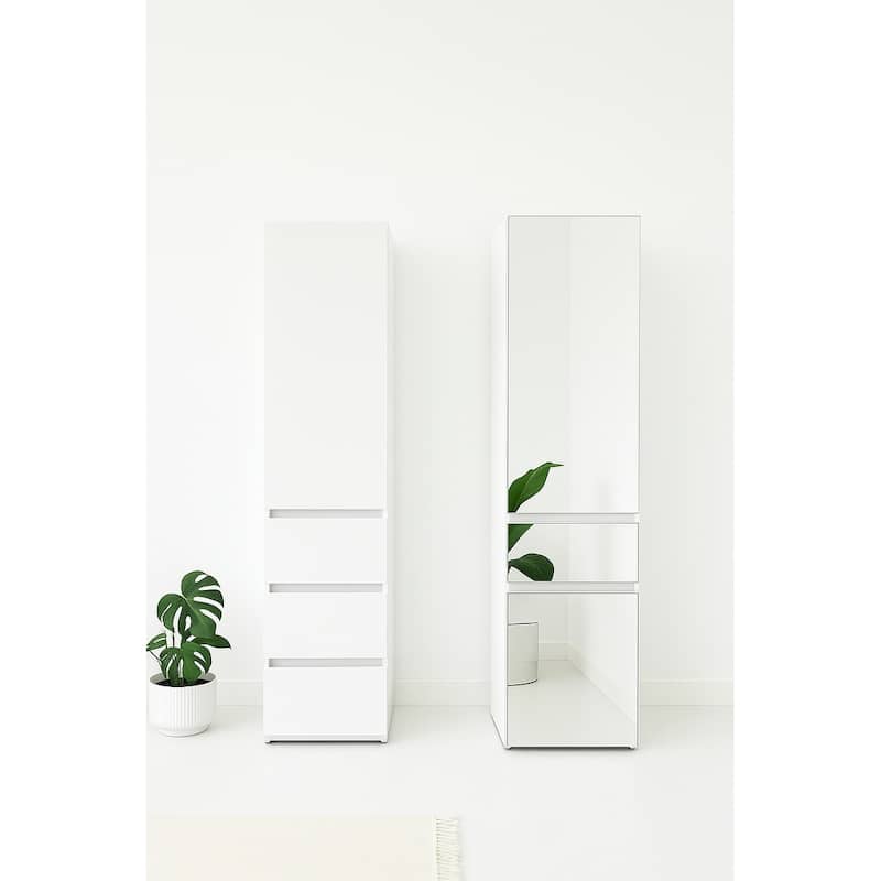Elise Modular Wood Closet System with Mirror in White - 47.1"D x 17.72"W x 70.9"H