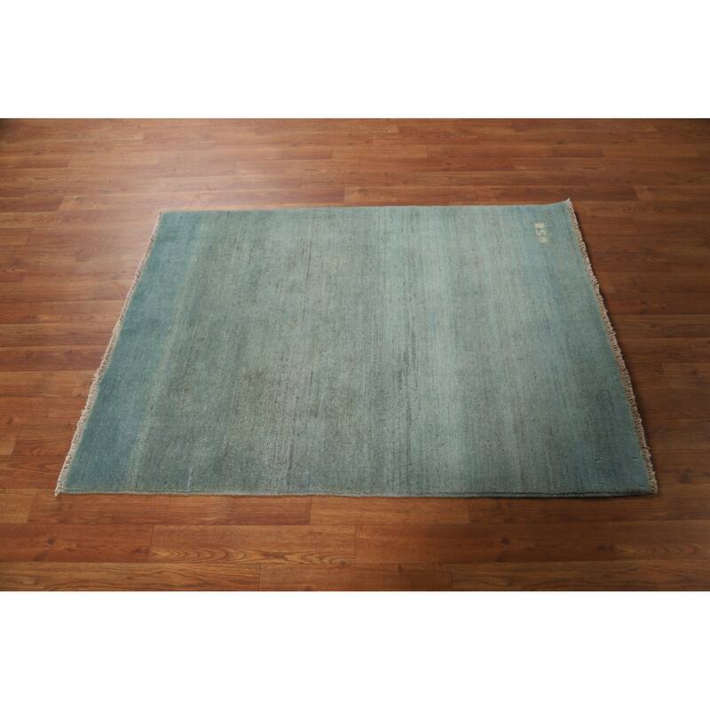 Green Blue Modern Gabbeh Oriental Accent Rug Hand-Knotted Wool Carpet - 3'4" x 4'5"