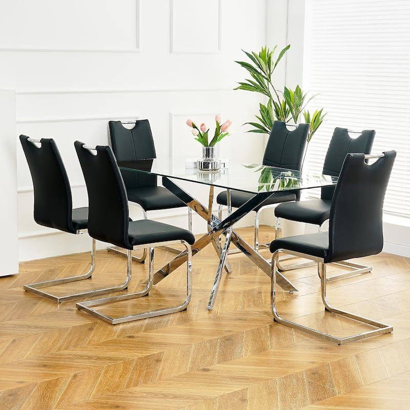 6PCS Dining Chairs with Faux Leather Padded Seat,Chairs Upholstered Chair with Metal Legs - Black