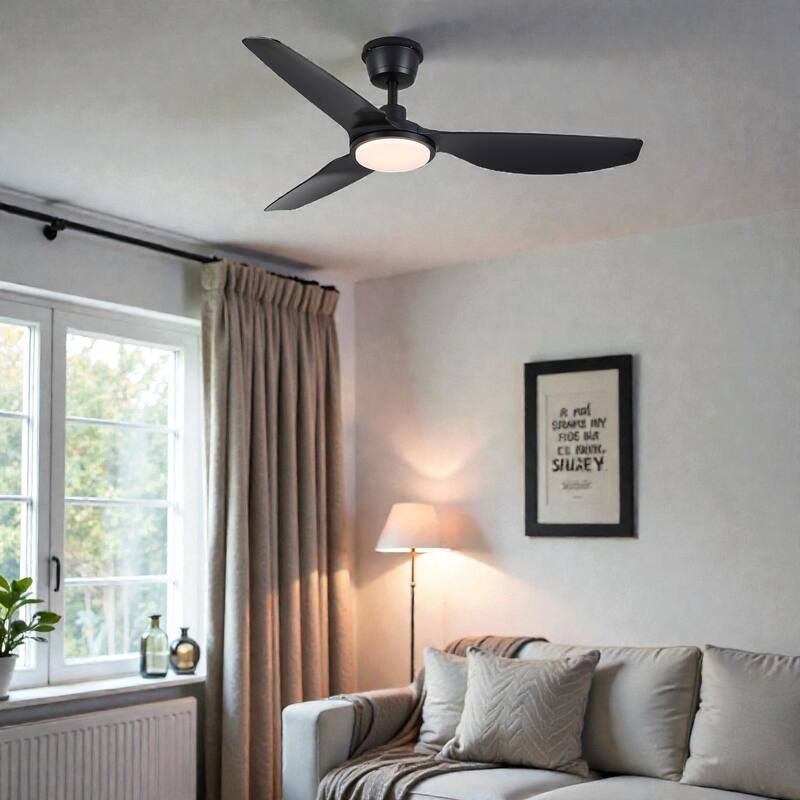 52 Inch Outdoor Waterproof Black Ceiling Fan with Light, IP66 Rated, Quiet Reversible DC Motor, 6 Speeds