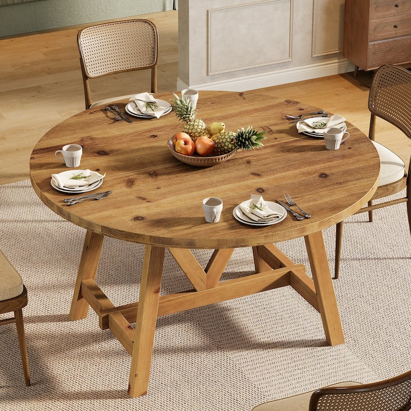 47 Inch Round Solid Wood Dining Table for 4-6, Farmhouse Kitchen Table - 47.24" D x 47.24" W x 29.53" H