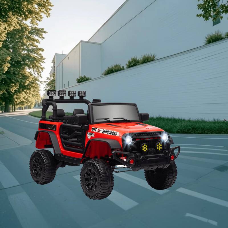 Dual Motor 12V Battery Powered Ride-On Car for Kids, 3 Speeds, Bluetooth, Music, Horn, Parents Remote Control and LED Lights - Red
