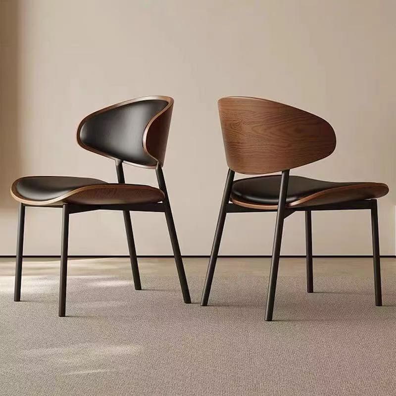 Modern Brown Not Assembled Need Dining Chairs ,curved Back Leather Kitchen Chairs for Dining Room - Set of 2