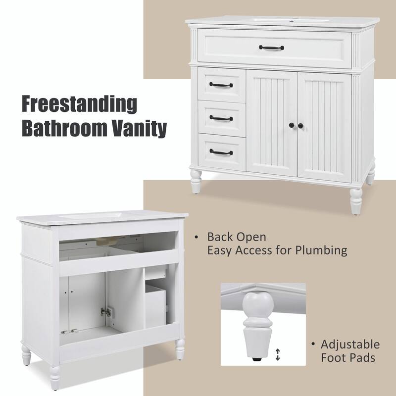 36" Bathroom Vanity with Sink - Bathroom Cabinet with Drawers, Solid Frame and MDF Board