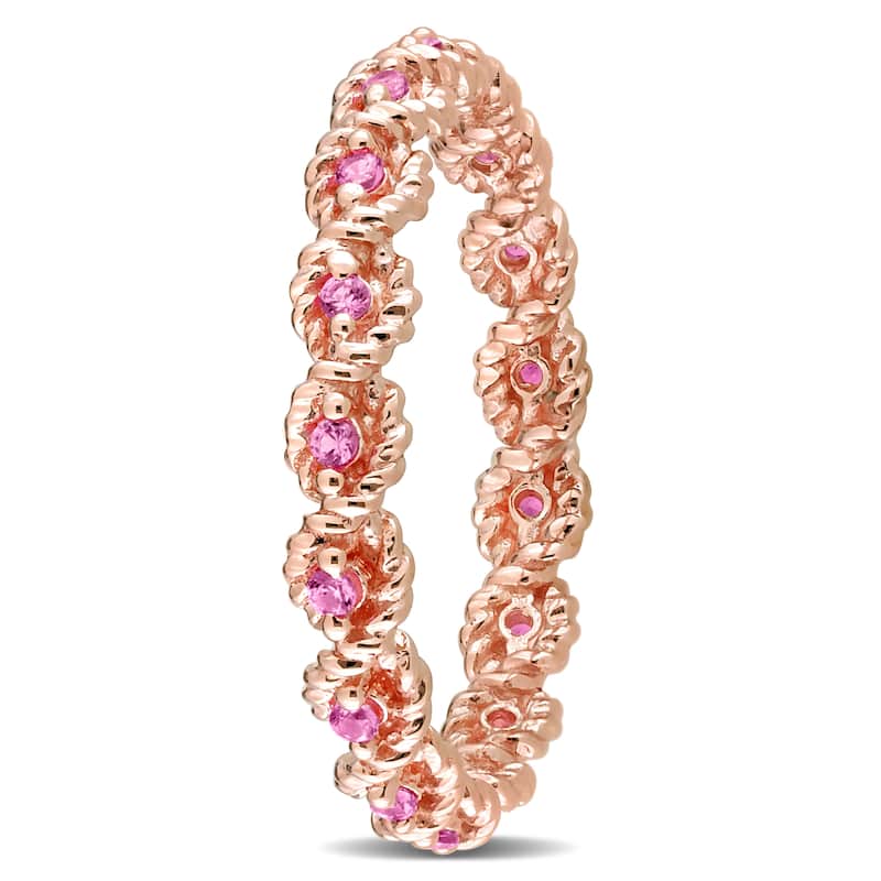 Miadora 1/5ct TGW Created Pink Sapphire Infinity Eternity Ring in 10k Rose Gold