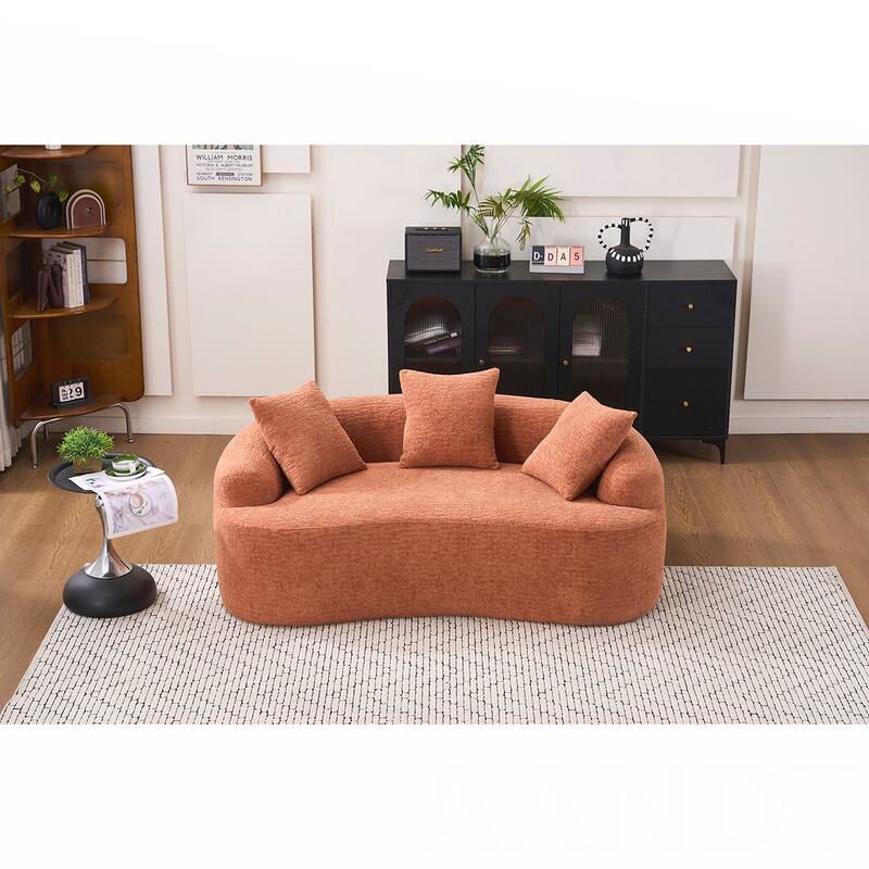 Chenille Fabric Loveseat Sofa - Coral Pink