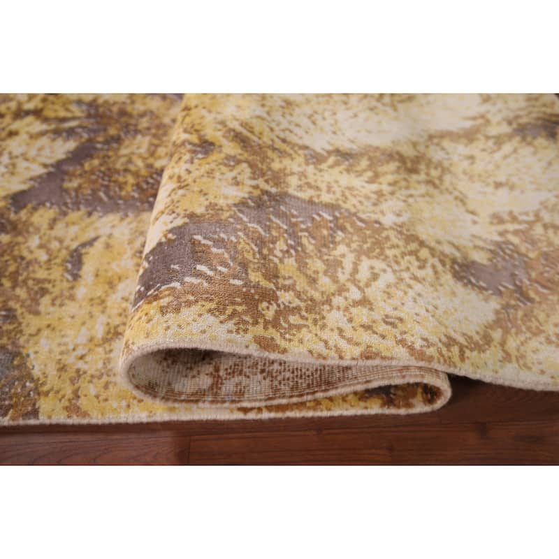 Yellow Abstract Area Rug Hand-Knotted Wool Carpet - 5'11"x 8'11"