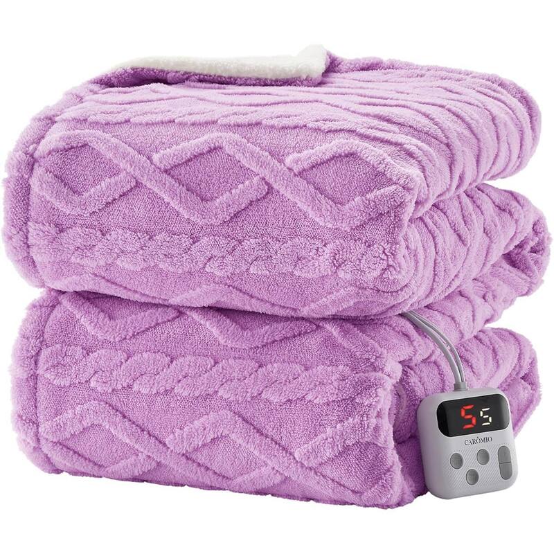 Tufted Sherpa Electric Blanket with 6 Heating Levels for Living Room, Bedroom, Purple - 90*100Inch