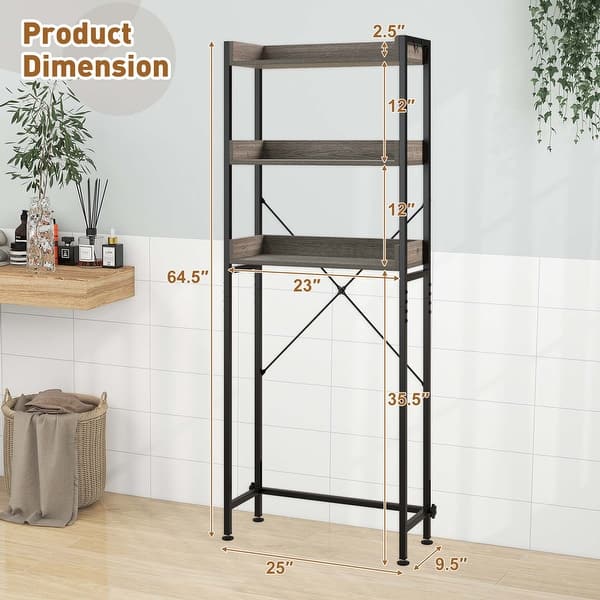 Costway 3-Tier Over-The-Toilet Storage Shelf Space Saving Bathroom Organizer W 4 Hooks~7984700921434 01c Mp
