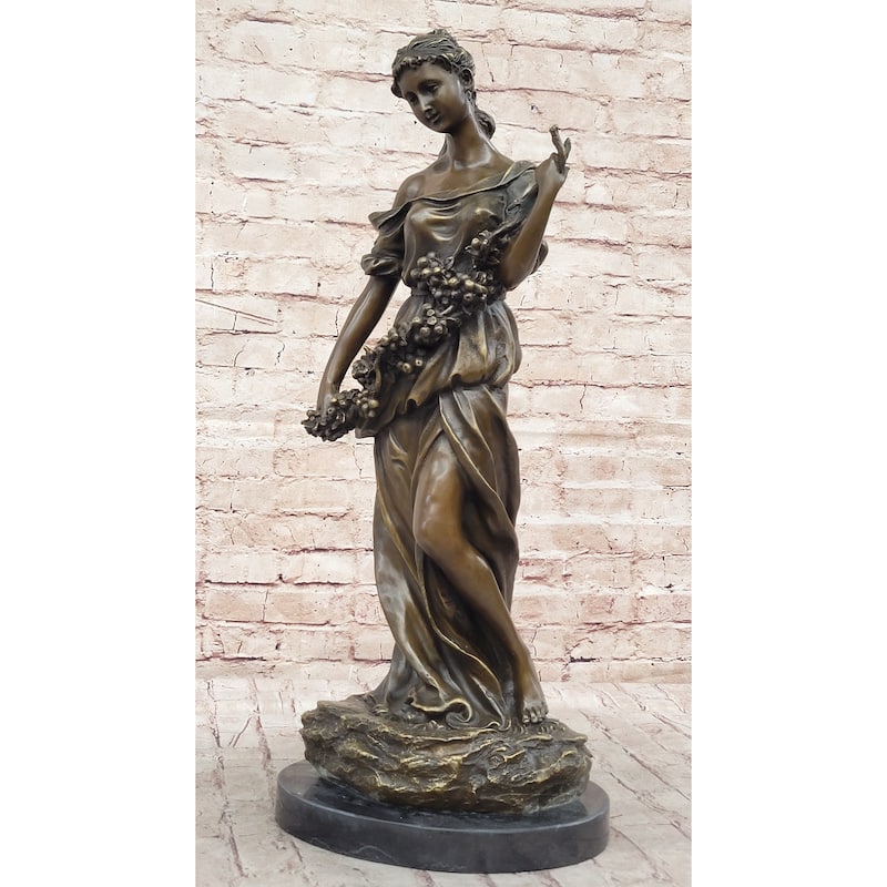 Clical Woman Harvesting Grapes Wine Bronze Sculpture Statue French Art Decor