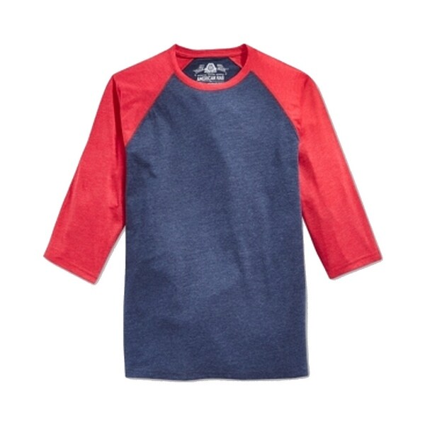 red and blue raglan shirt
