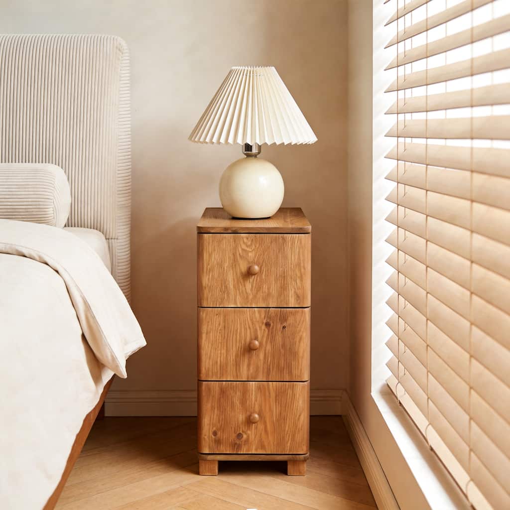 Solid Wood End Table with 3 Drawers