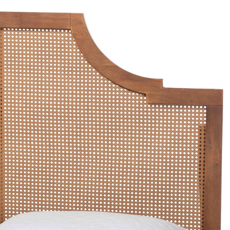 Rodolfo Platform Bed - Mid-Century Modern Bed with Woven Rattan Headboard