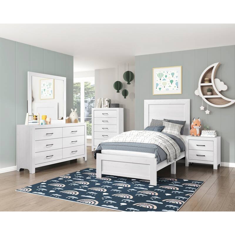 White Finish Twin Size Panel Bed Wooden Bedroom Furniture 1pc, Bed in a Box