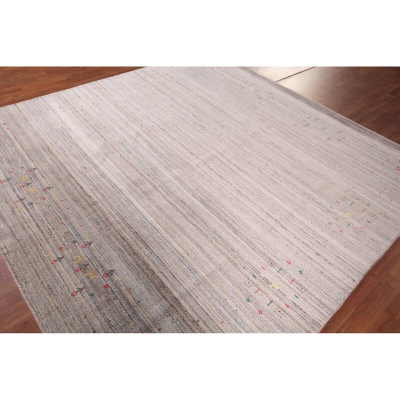 Tribal Striped Gabbeh Square Area Rug Handmade Wool Carpet - 7'10" X 7'11"