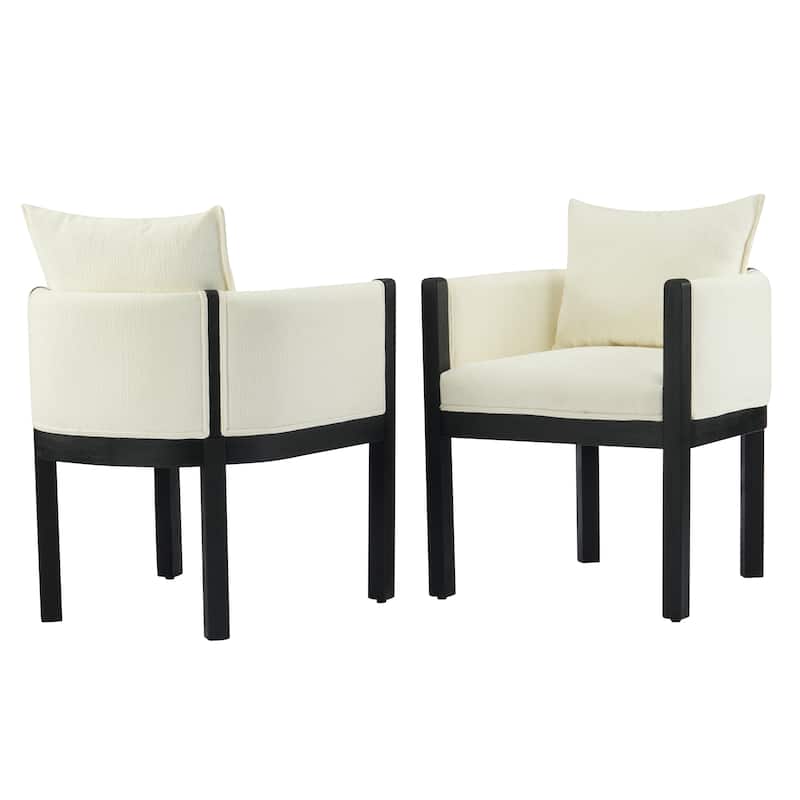 Christopher Knight Home - Callahan Linen Upholstered Dining Chair with Armrests - 4 Piece - White+Black