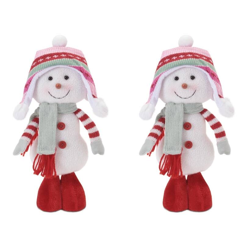 Plush Snowman Figurines with Knit Hat and Scarf (Set of 2)