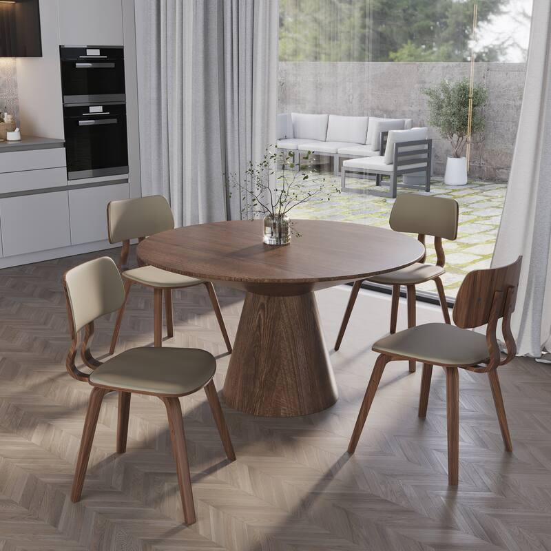 Leather Dining Chairs with Poplar Wood Frame and Open-Back Design Side Chair