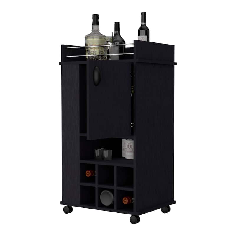 Allandale 1-Door Bar Cart with Wine Rack and Casters
