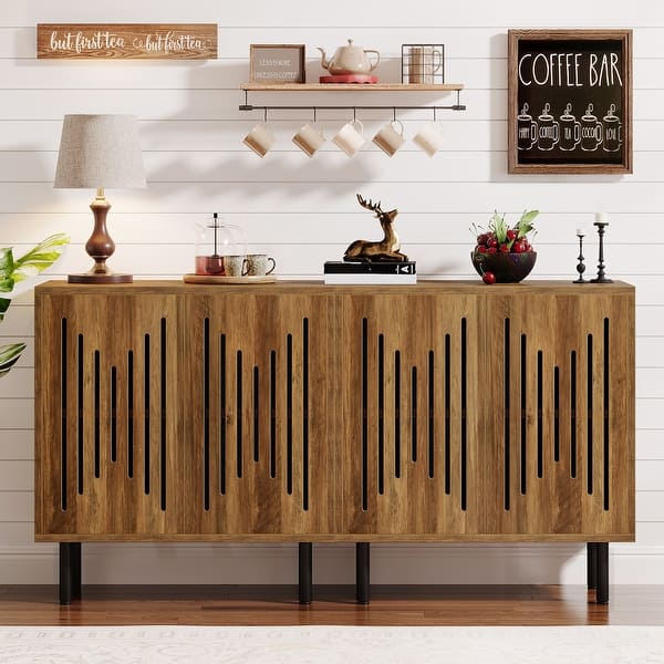 Fluted Sideboard Cabinet, Buffet Cabinets With Storage,Flute Cabinets, Wooden Cabinet With Doors And Shelves, Accent Console For Living Dining Room