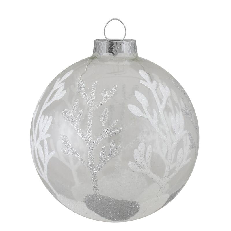 4ct Silver Clear Glass 2-Finish Christmas Ornaments 3.25-Inch (80mm)