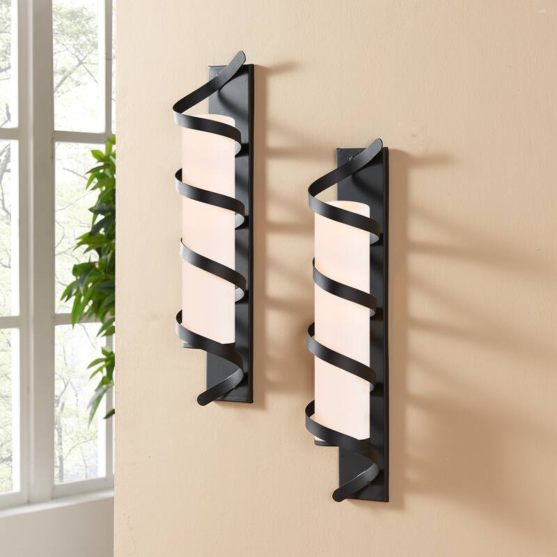 Metal Wrapped Wall Sconce Candle Holders - 23" - Black - Set of 2