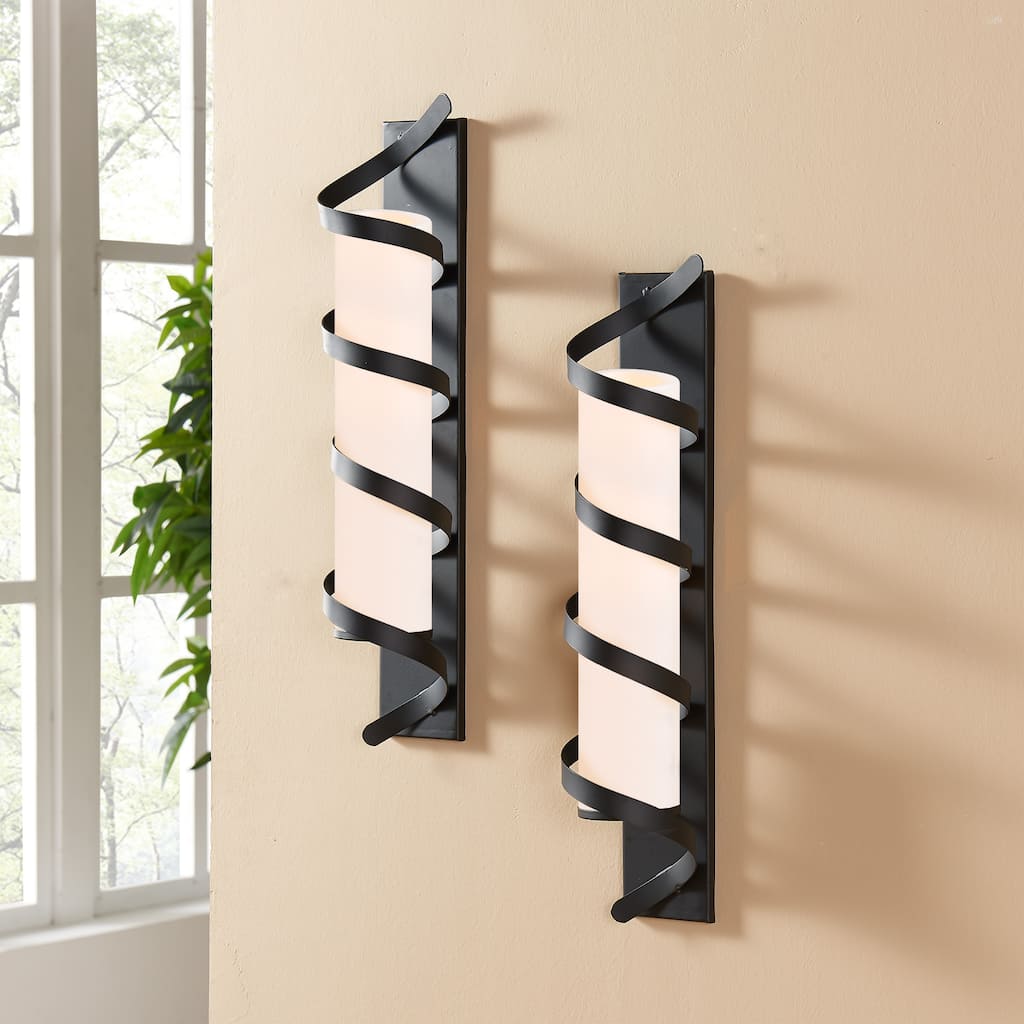 Metal Wrapped Wall Sconce Candle Holders - 23" - Black - Set of 2