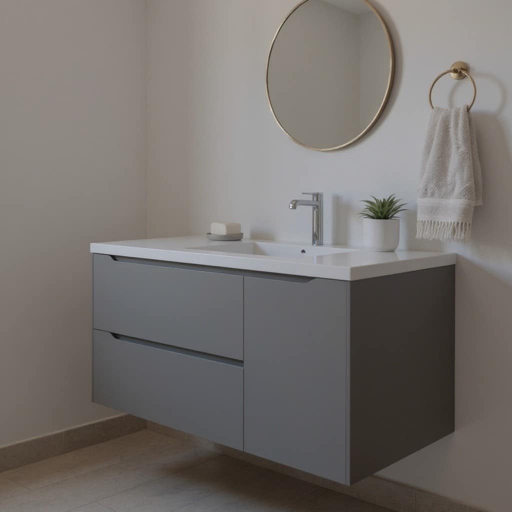 HomeRoots 40" Gray Wood Floating Bathroom Vanity With White Sink And Two Drawers - 40.00 in. x 18.00 in. x 19.00 in.