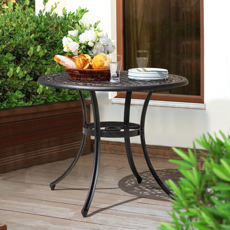 Outdoor Round Cast Aluminum Dining Table with Umbrella Hole